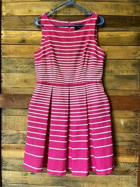 Taylor Hot Pink and White Striped Sleeveless Fit-and-Flare Dress